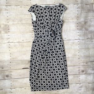 Ralph Lauren Black Cream Geometric Knee Ln Dress